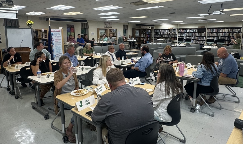Community gathered in library  input for Portrait of a Learner Meeting