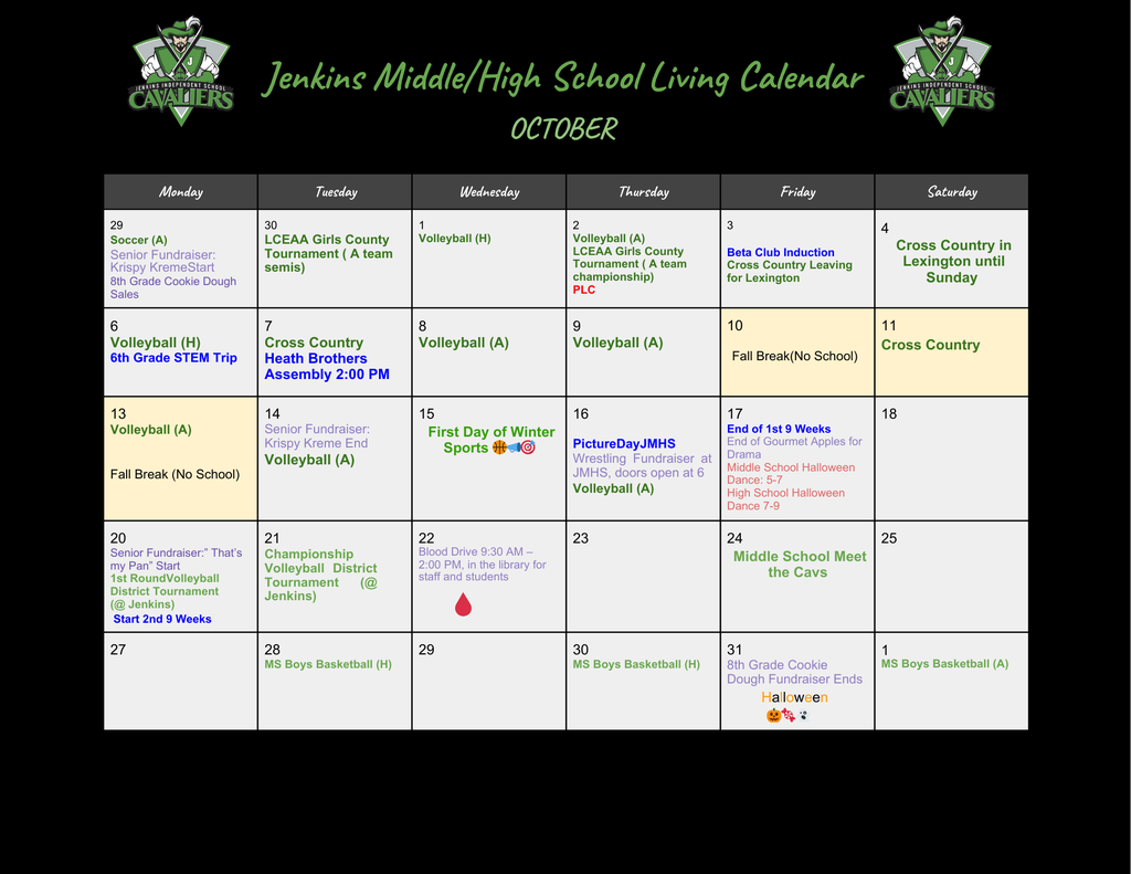 October living calendar