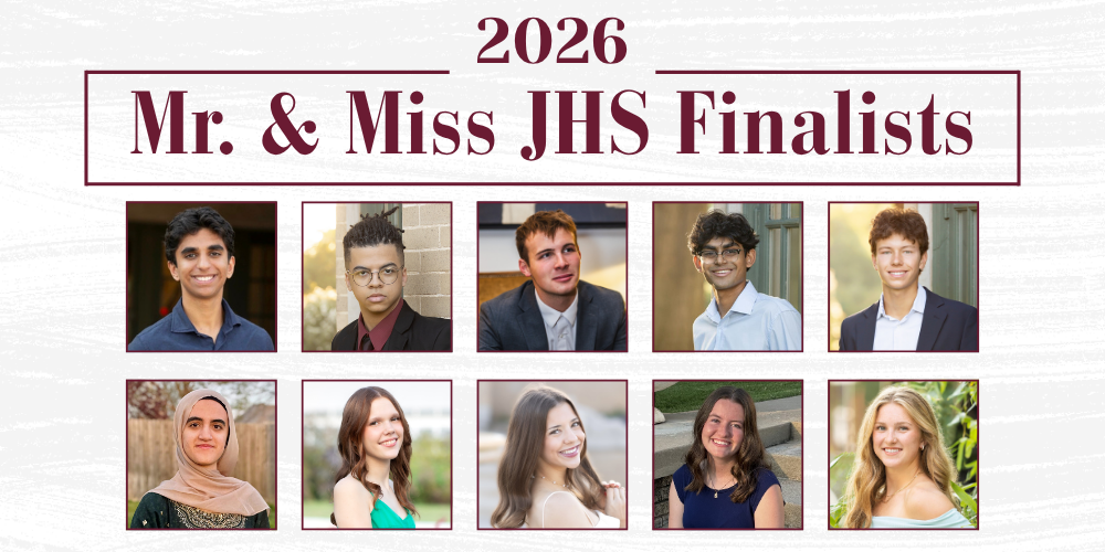 photo grid graphic with heading "2026 Mr. & Miss JHS Finalists" with row of male students on top and row of female students on bottom