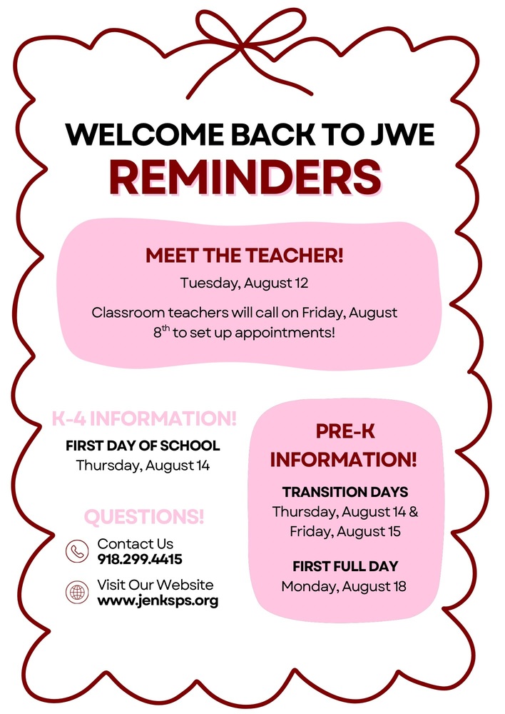JWE Back to School Reminders