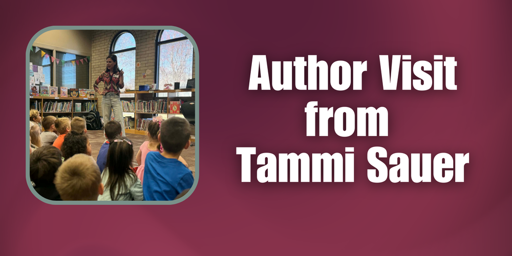 Title : Author Visit from Tammi Sauer  (Image of Author presenting to group of students)