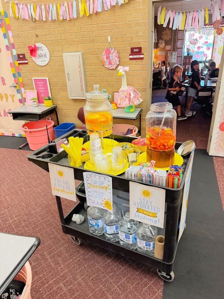 Beverage Cart with pictures of Sunshine and Bright yellow colors