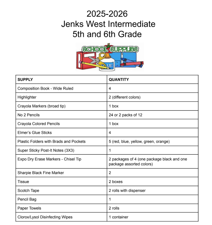 school supplies list