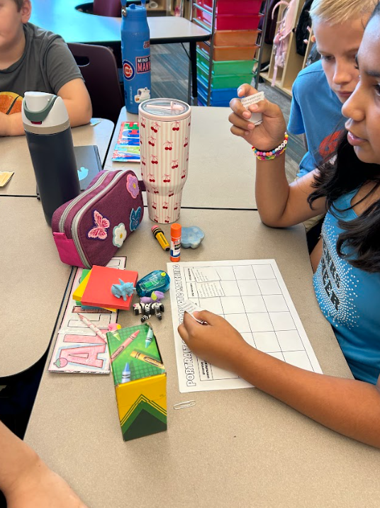 Group of students working on a Portrait of a Graduate matching activity.