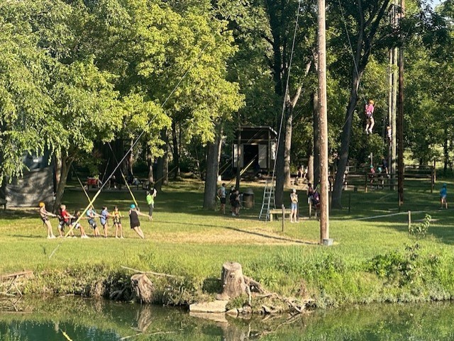 students on zip line