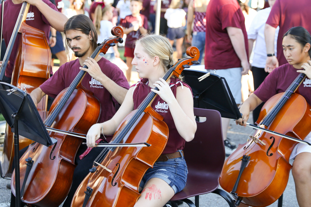 the jhs orchestra playing. 