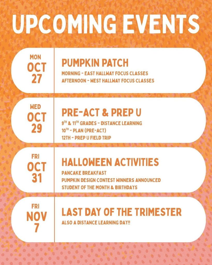 Upcoming activities graphic