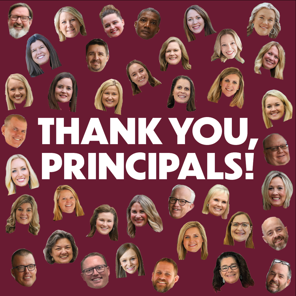 graphic that says thank you, principals! with all their faces cut out into a collge