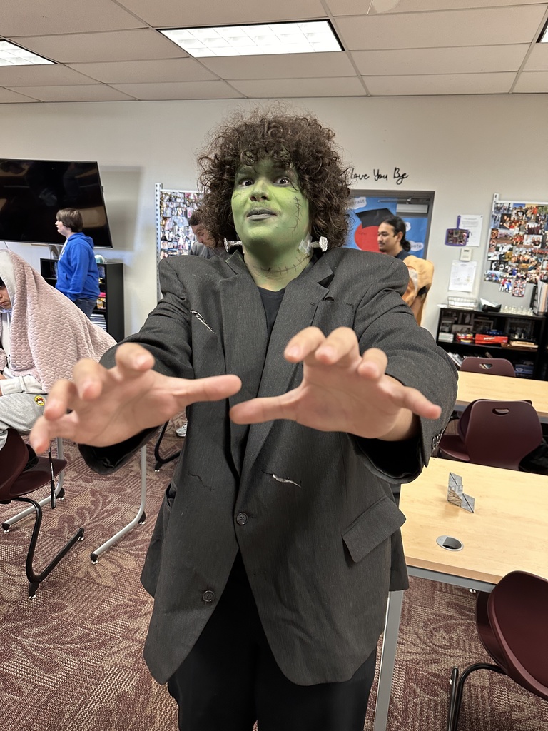 A student dressed as Frankenstein's monster