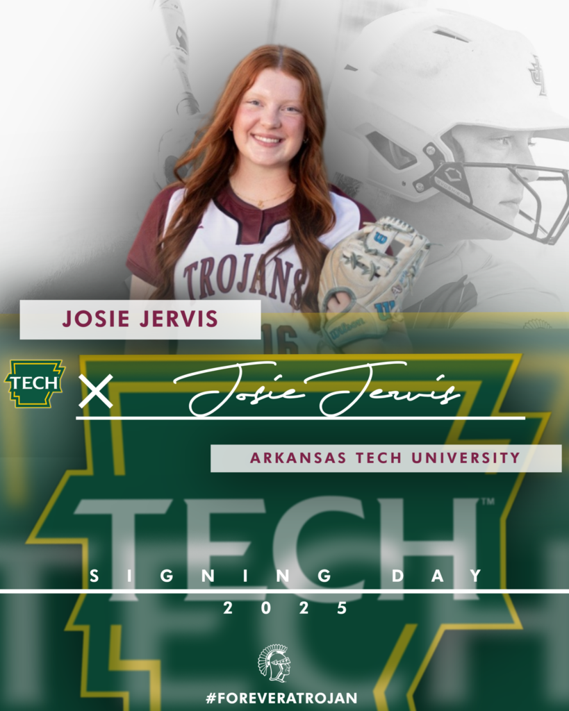 signing day graphic for Josie Jervis with photo, signature, and college logo
