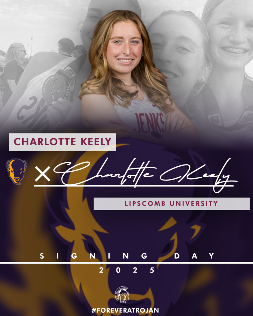 Signing Day graphic of Charlotte Keely with photo, signature and college logo