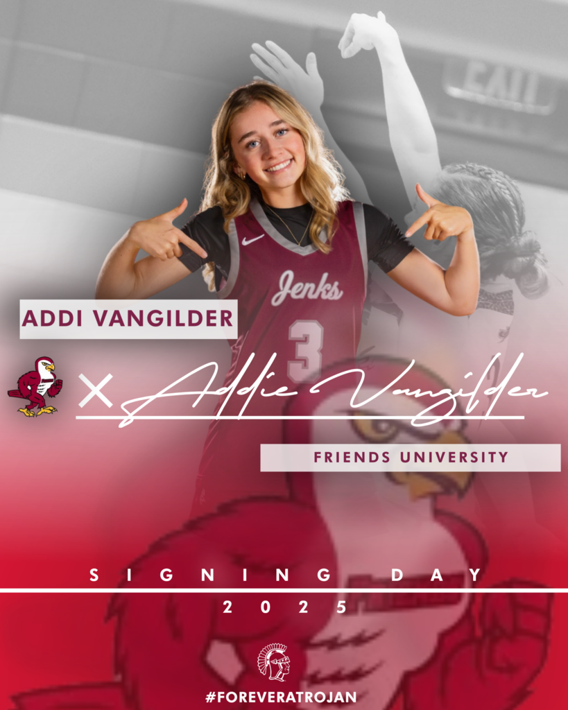 Signing Day graphic of Addison Van Gilder with photo, signature and college logo