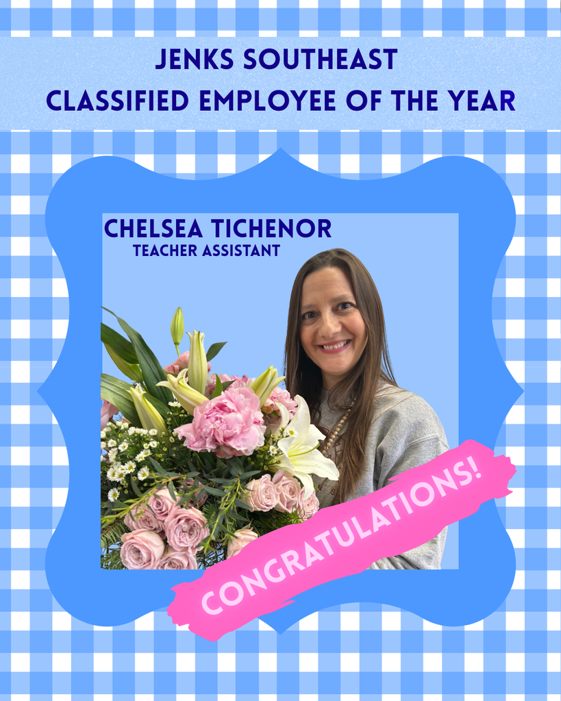 Picture of a woman holding flowers. Chelsea Tichenor is Jenks Southeast Classified Employee of the Year