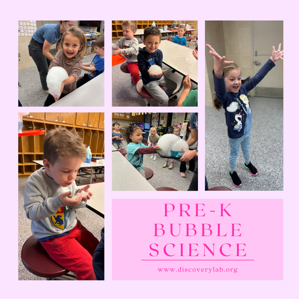 Pre-k students learning the science of bubbles with the dicovery lab of Tulsa