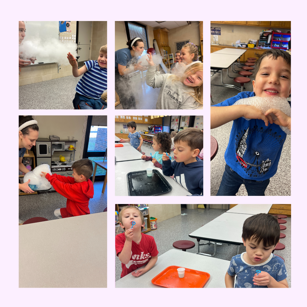 Pre-k students learning the science of bubbles with the dicovery lab of Tulsa
