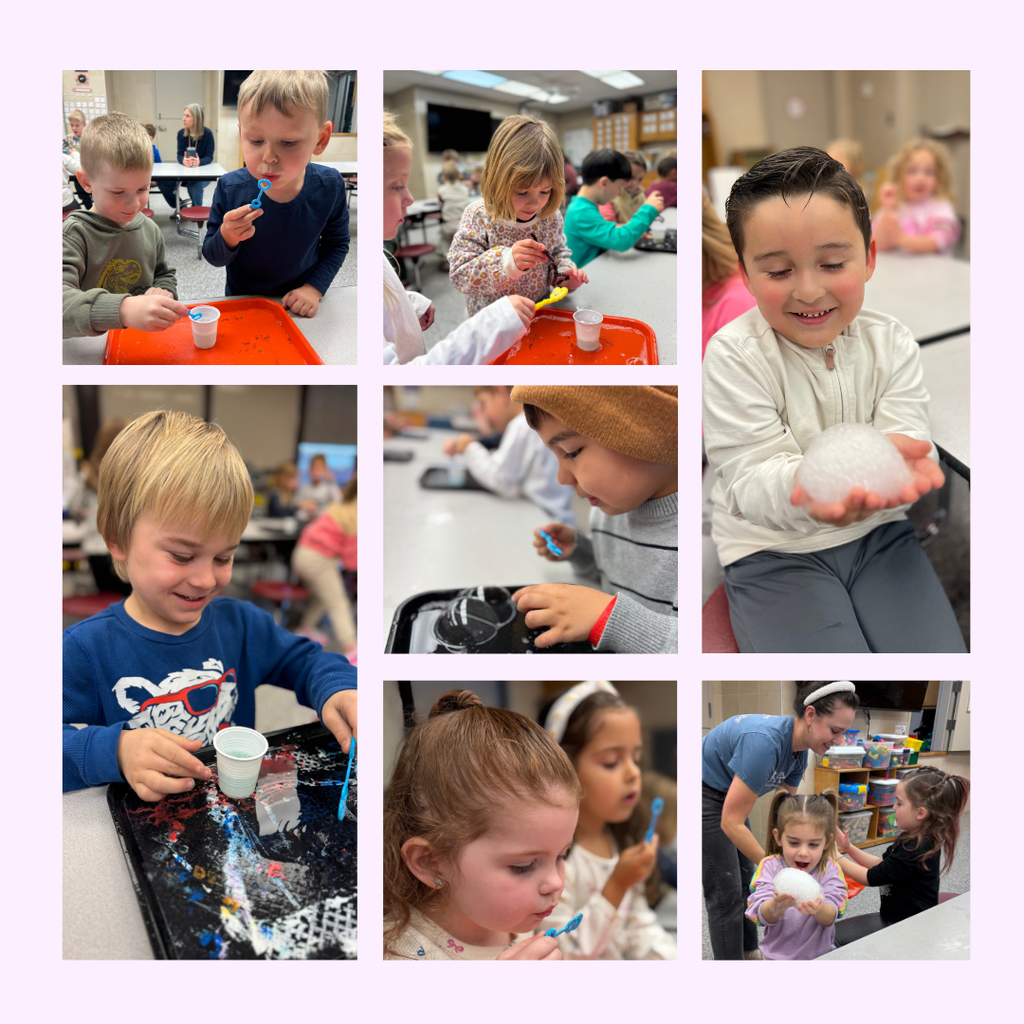 Pre-k students learning the science of bubbles with the dicovery lab of Tulsa