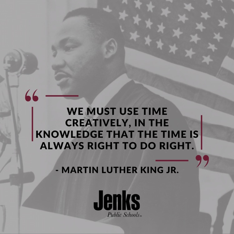 graphic of Martin Luther king jr with a quote from him saying the time is alway right to do right.