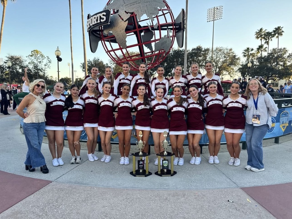Jenks Junior High Pom team in front of ESPN Globe