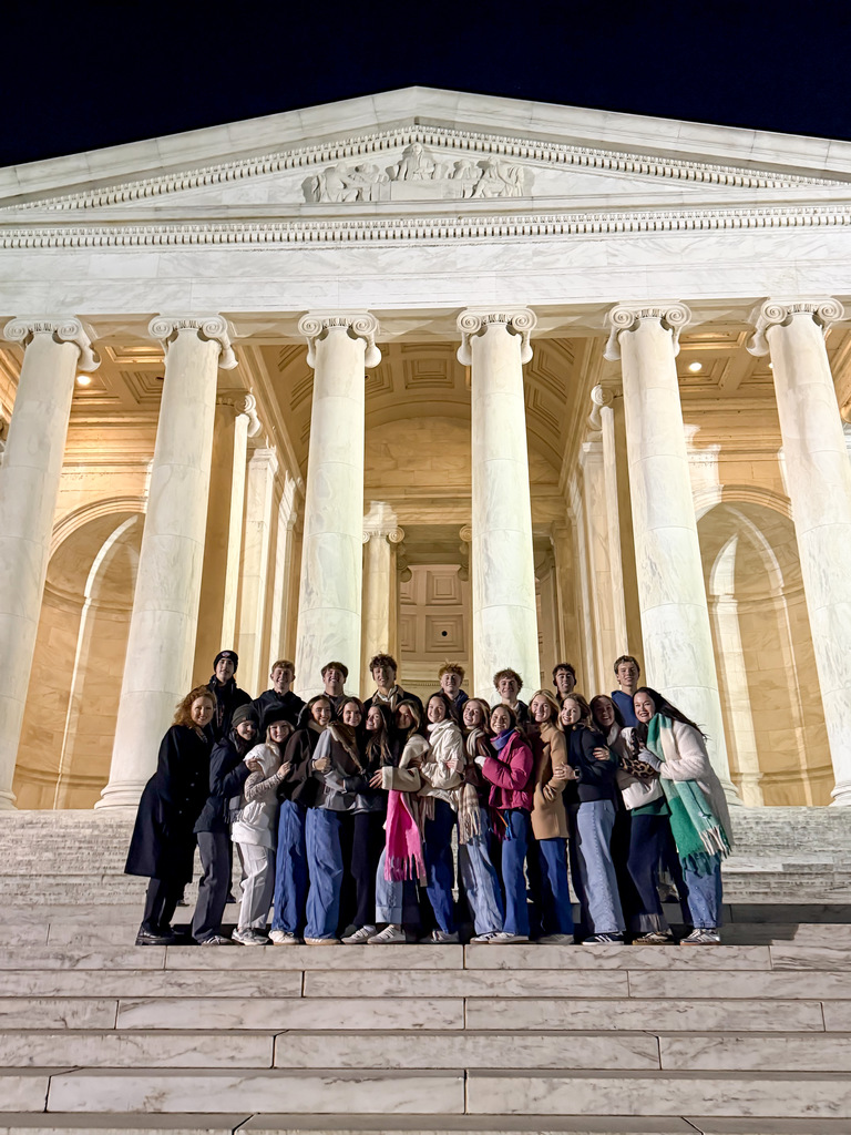 Group of Jenks High School students on steps of Lincoln Memorial in Washington D.C.,