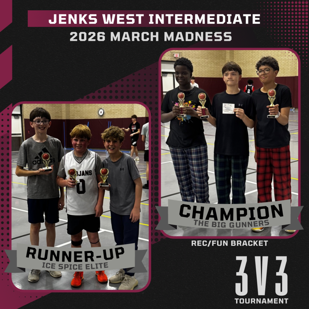 Image from JWI 2026 March Madness 3v3 Tournament, showing the Champion team, Big Gunners and the Runner up team, Ice Spice Elite