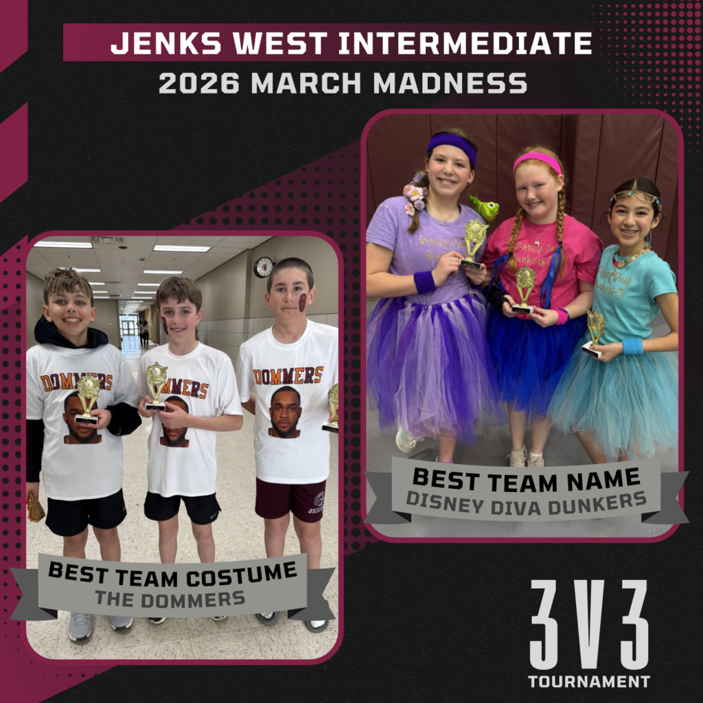 Image from JWI 2026 March Madness 3v3 Tournament, showing the Best Team Costume,  The Dommers and the Best Team Name,  Disney Diva Dunkers