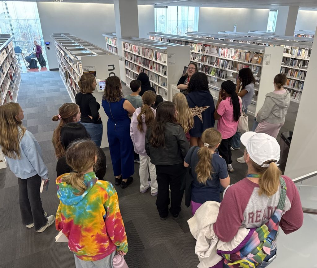 Group of JWI students at the Tulsa Central Library for a field trip.