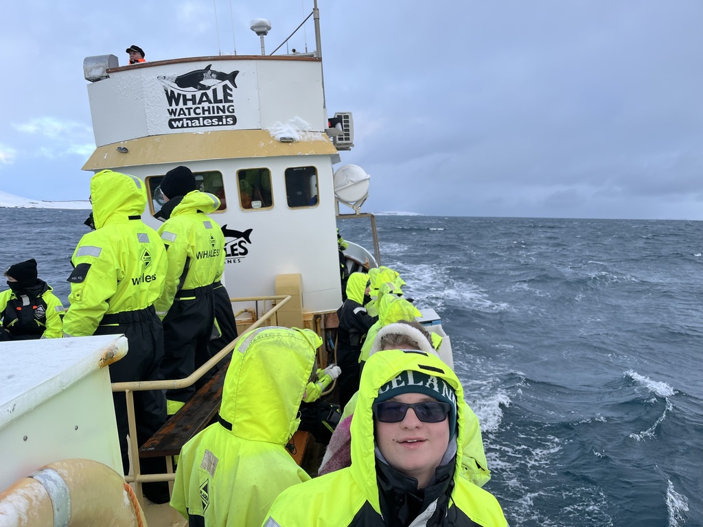 ISP students on a whale watching boat.