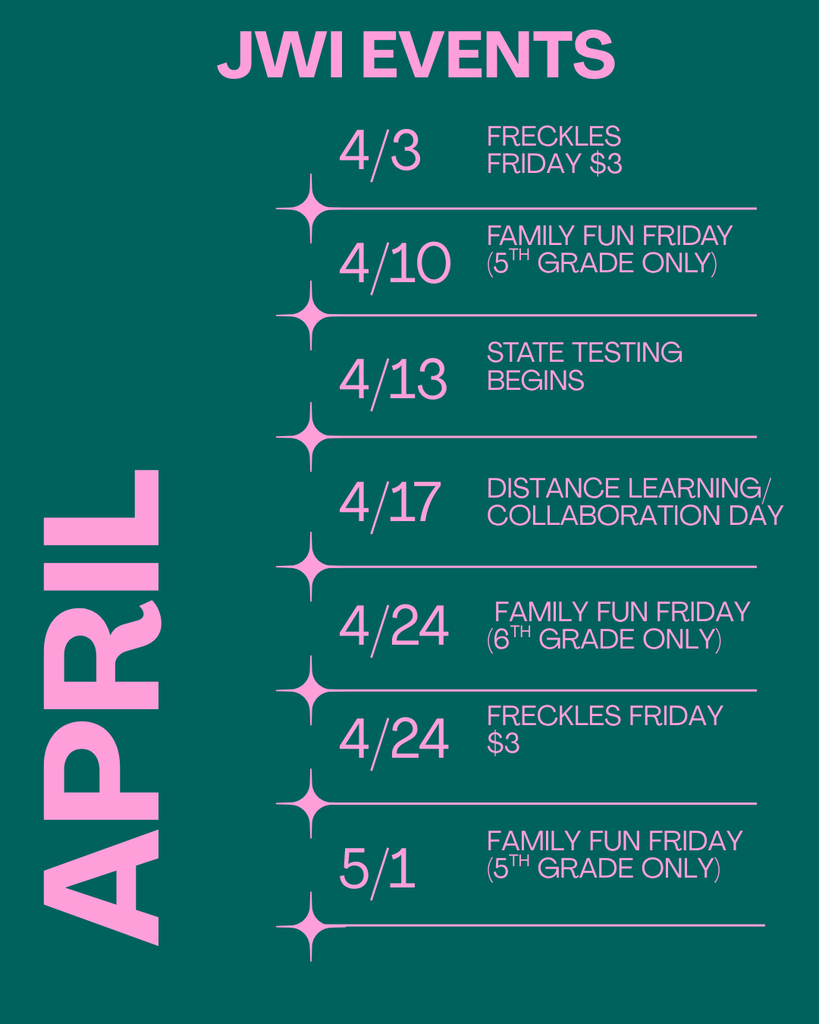 List of events happening at JWI during the month of April