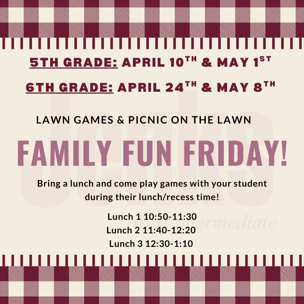 Image of the Family Fun Friday flier with the times and dates.