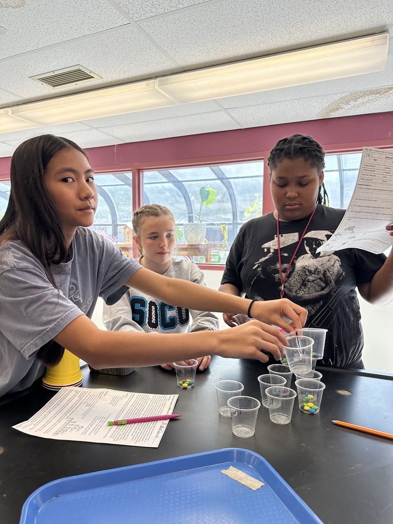 3 students doing science lab