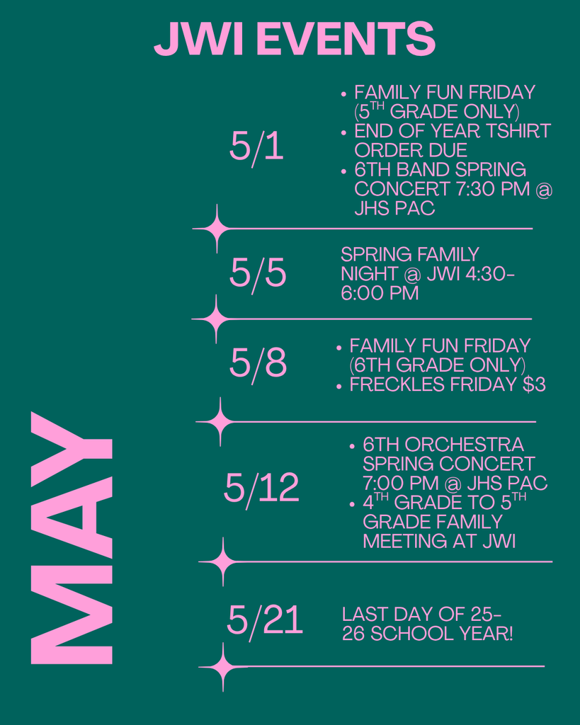 List of events happening at JWI during the month of May