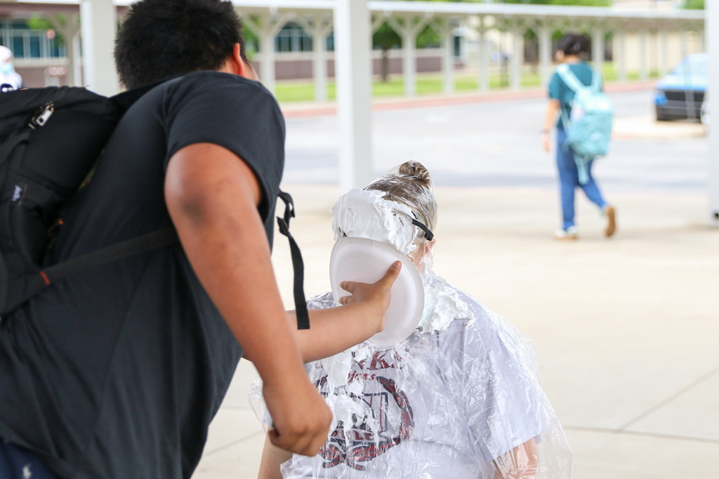 teacher getting a pie to the face