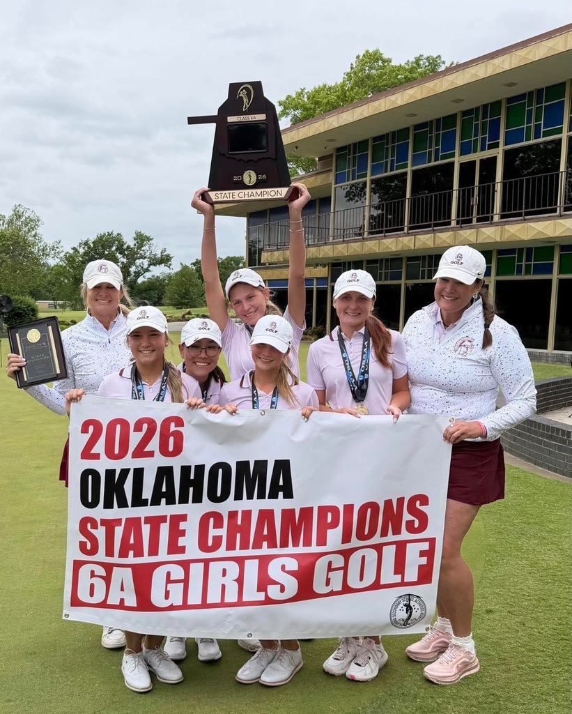 JHS girls golf team and coaches holding a banner that says 2026 Oklahoma State CHampions 6A girls golf