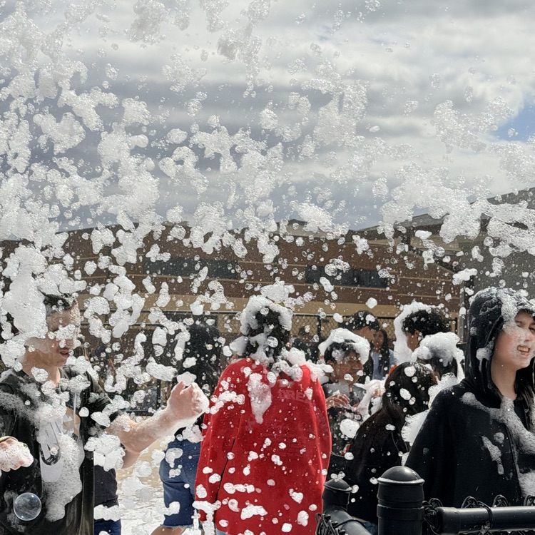 blasting students with bubbles 