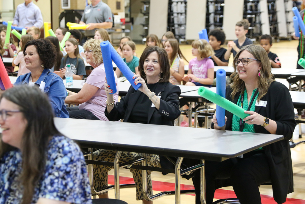 dr butterfield and dana ezell using pool noodles as drum sticks
