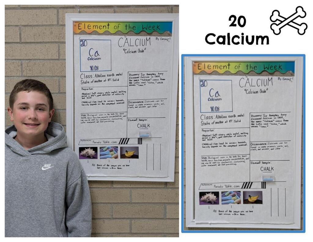 Student standing next to element poster