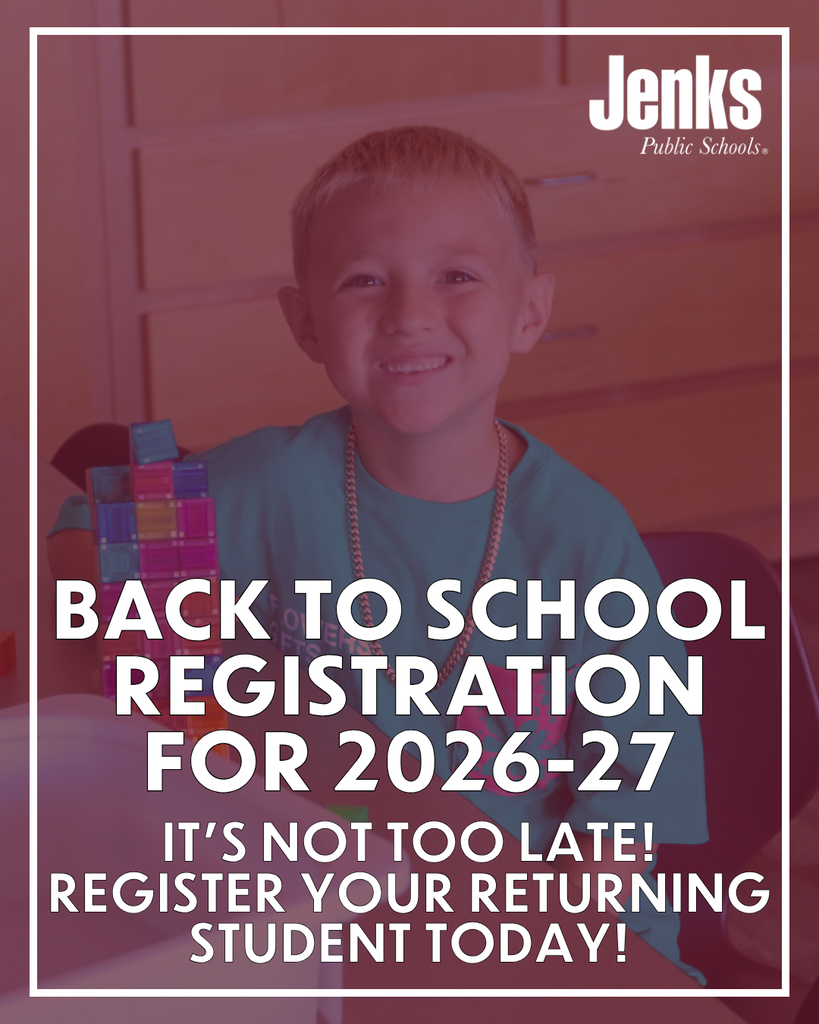 Graphic with a photo of a boy using magnetic building blocks. Text on the graphic says Back to School Registration for 2026-27. It's not tOo late! Register your returning student today!