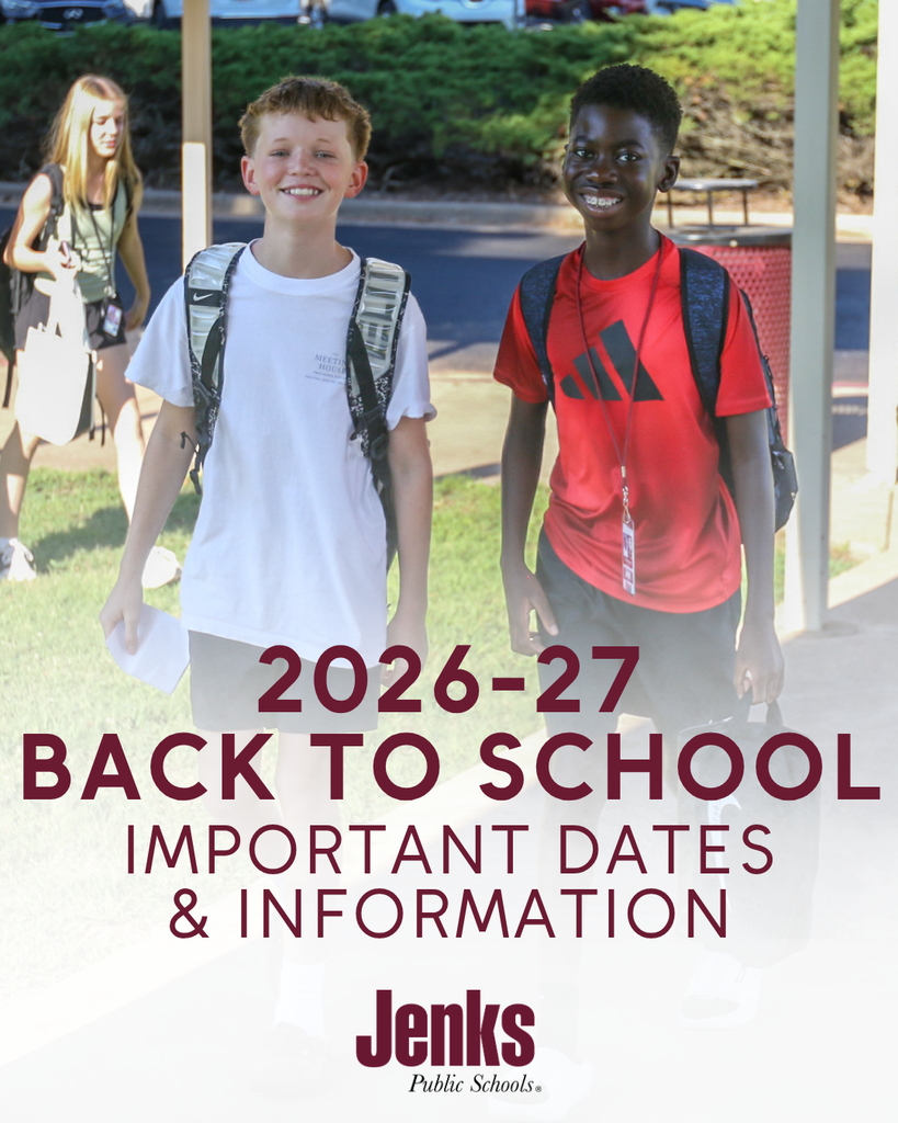 Photo of two boys with backpacks on smiling for a photo while walking. Text on the graphic says 2026-27 Back to School Important Dates & Information