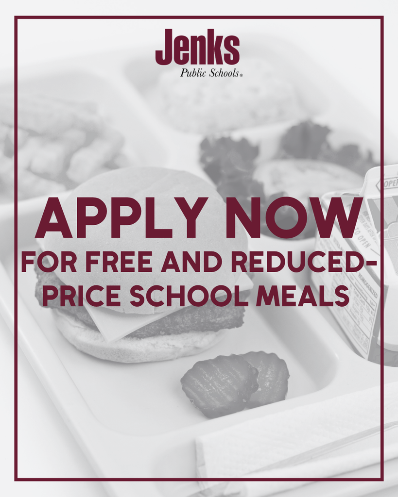 black and white photo of a school lunch tray with a burger, milk, and fries. text on the graphic says apply now for free and reduced-price school meals