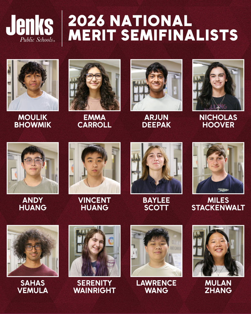 graphic that says national merit semifinalists with headshots of all 12 students and their names: Moulik Bhowmik Emma Carroll Arjun Deepak Nicholas Hoover Andy Huang Vincent Huang Baylee Scott Miles Stackenwalt Sahas Vemula Serenity Wainright Lawrence Wang Mulan Zhang