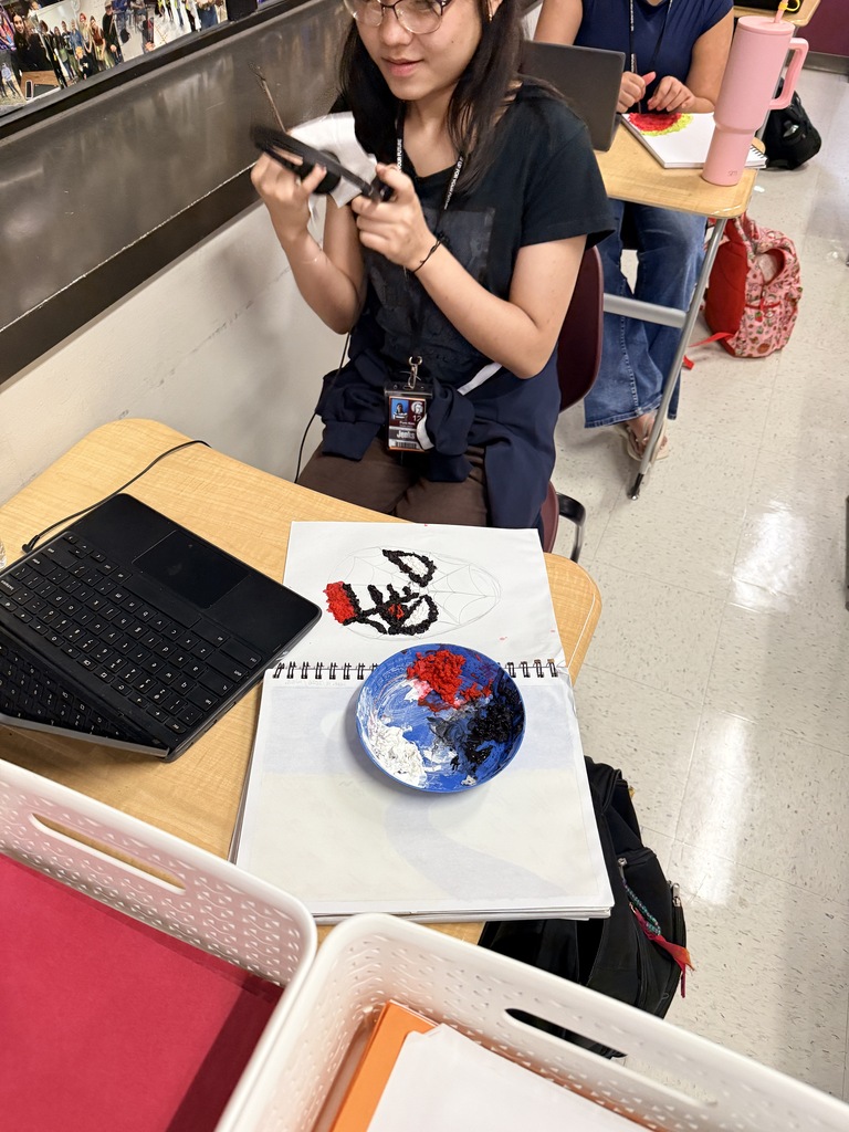 A student working on art project