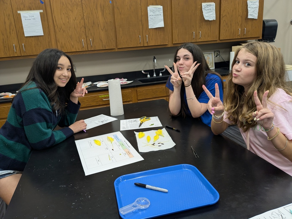3 students at a science lab working on flower parts