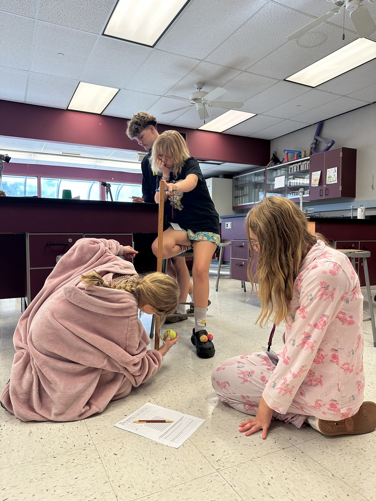 students measuring the height of a tennis ball bounce