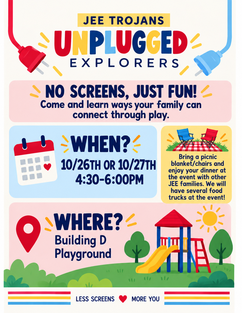JEE unplugged explorers night- no screens come for fun on 10/26 or 10/27th