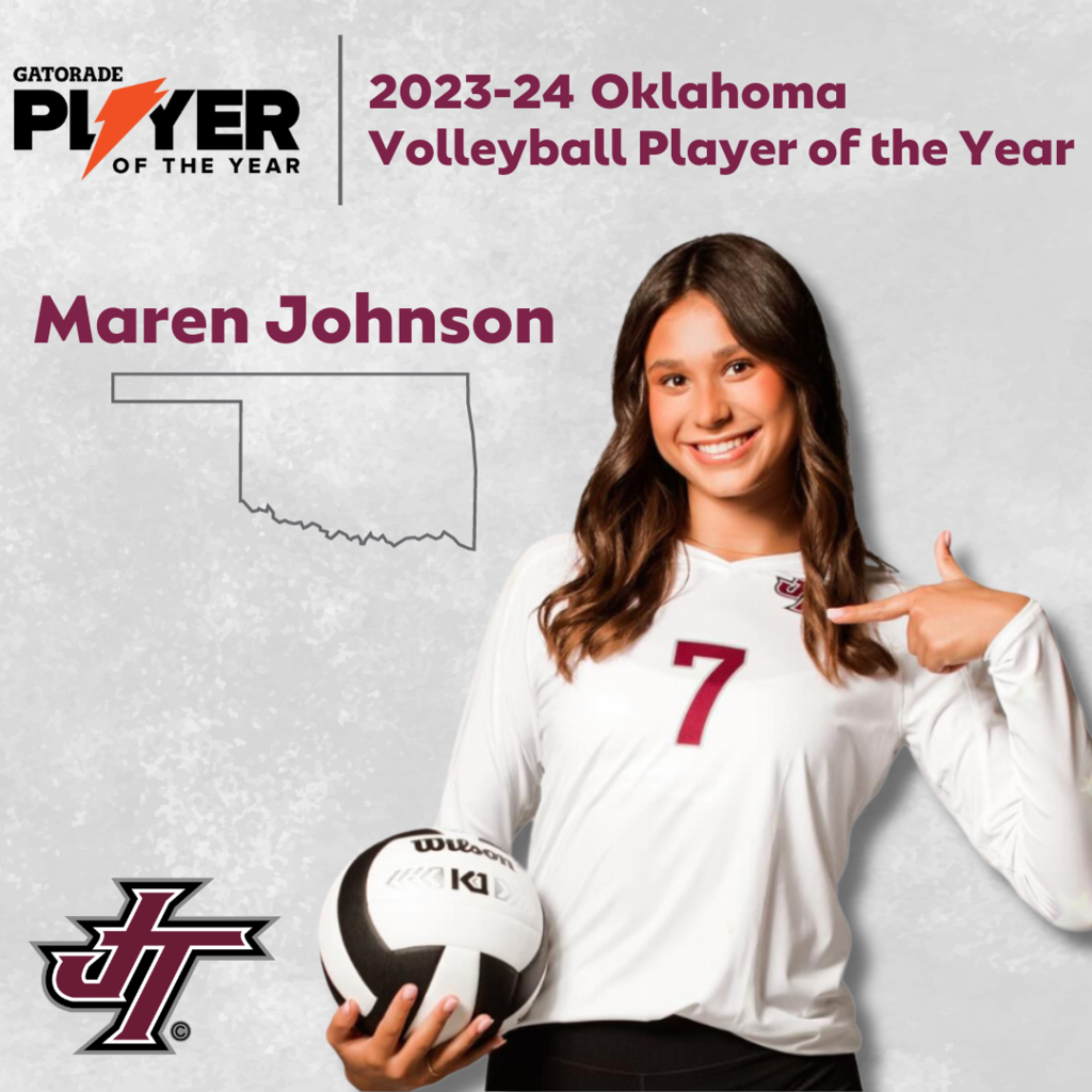 graphic with photo of Maren Johnson and text of 2023-24 Oklahoma Volleyball Player of the Year