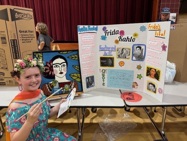 4th grader dressed up as Frida Kahlo