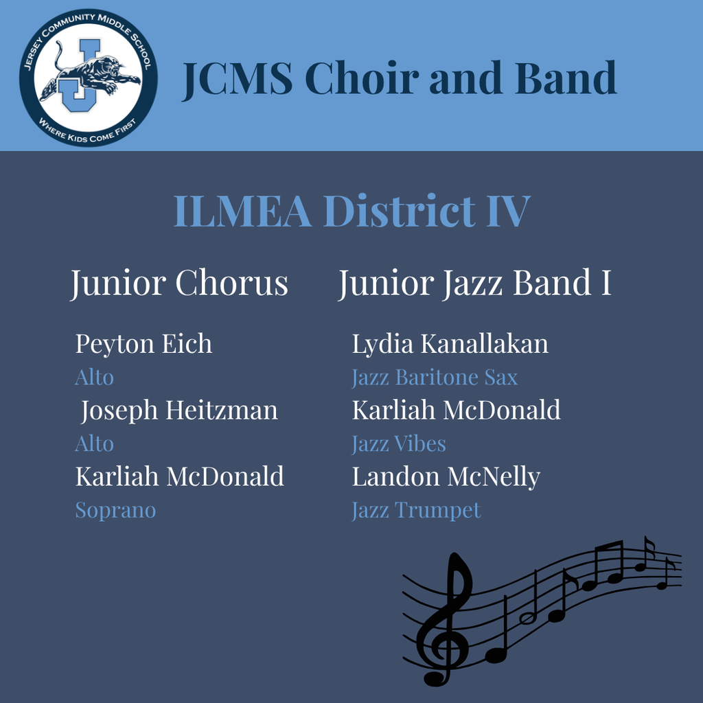 JCMS  students are selected for ILMEA District Choir and Band.