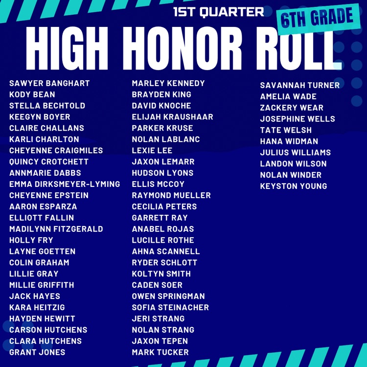 6th grade High Honor Roll
