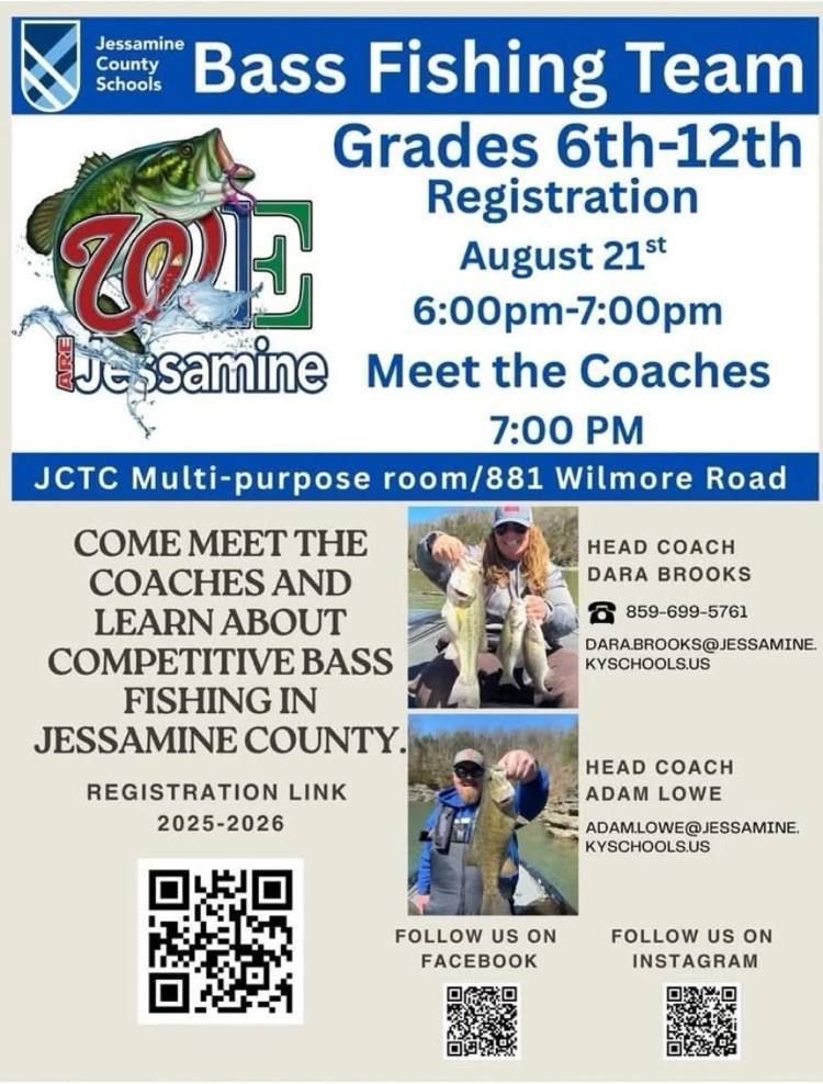 Bass Fishing team registration August 21st