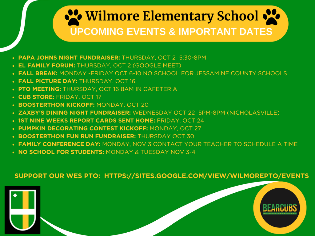 Upcoming events and important dates